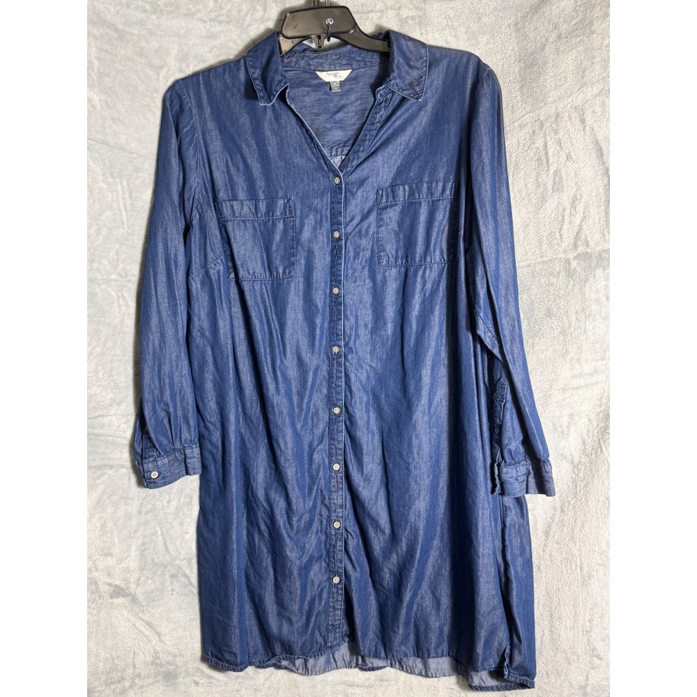 Terra & Sky Dark Denim Shirt Dress Womens 2X 20W-22W Blue Cotton Lyocell